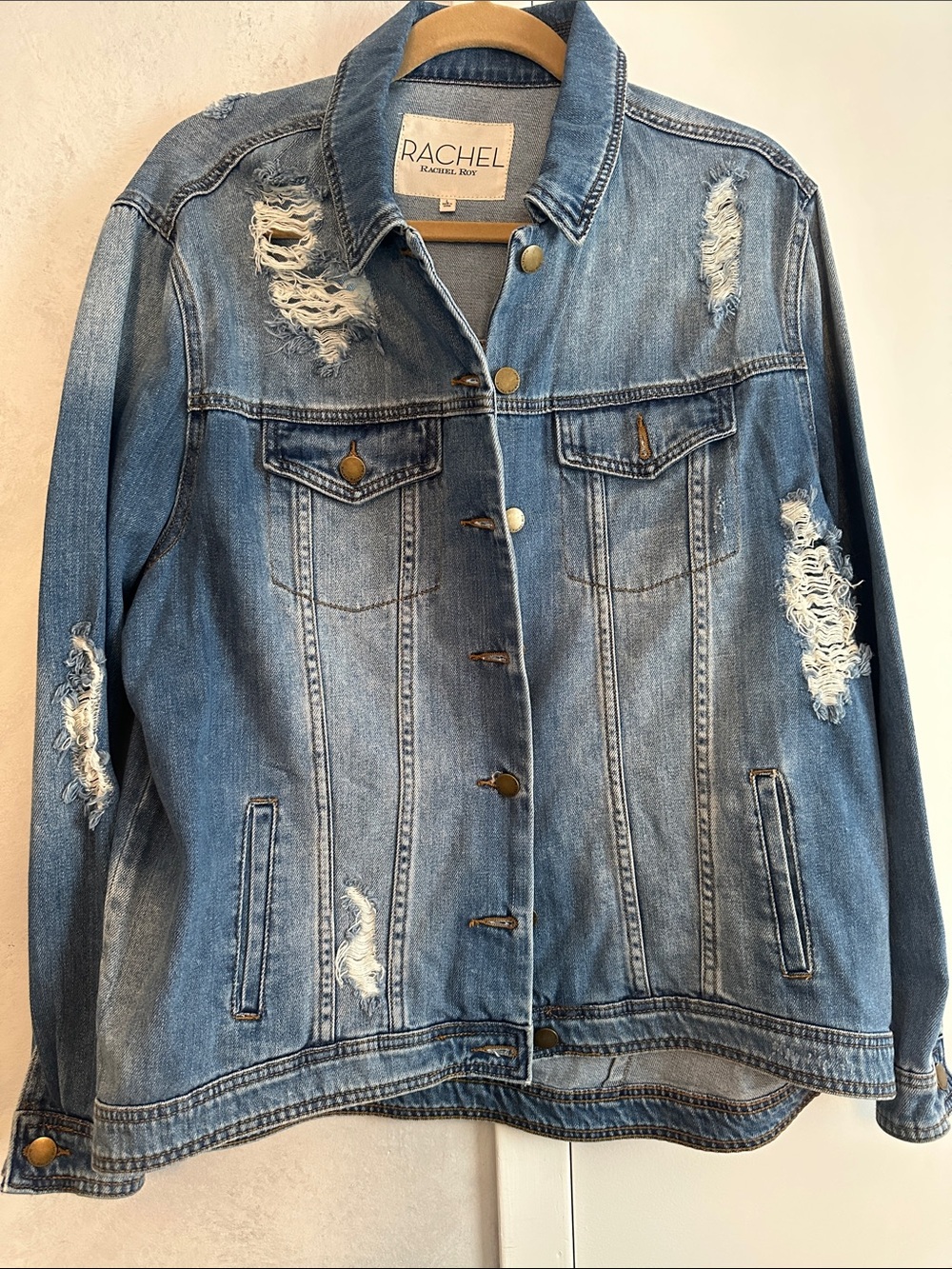 RACHEL Rachel Roy Light Blue Distressed Denim Jacket